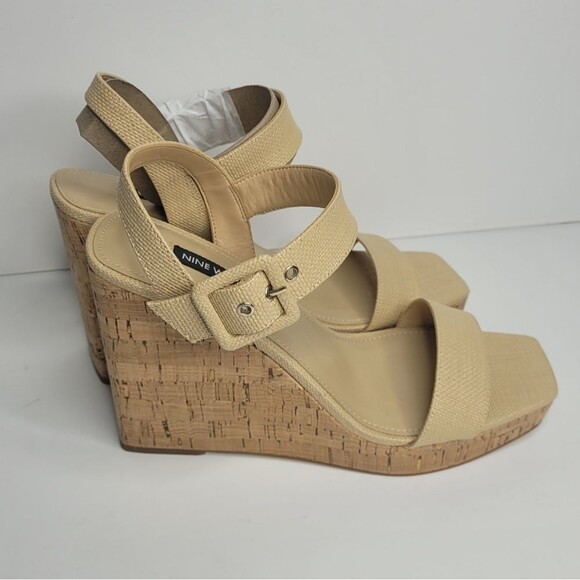 Nine West Courts tan brown wedge platform strappy sandals size 9.5 - Picture 3 of 6